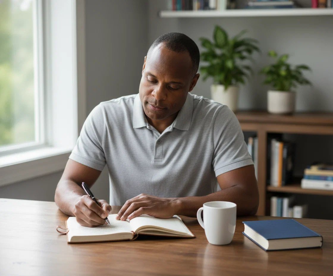 Antoine Joseph writing at his desk